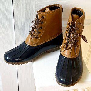 Charles Albert Women Vegan Leather Brown Duck Lace Short Snow Rain Boots Size 8
